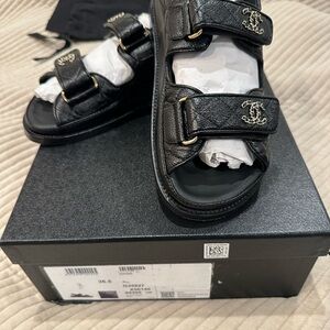 CHANEL Grained Calfskin Velcro Dad Sandals